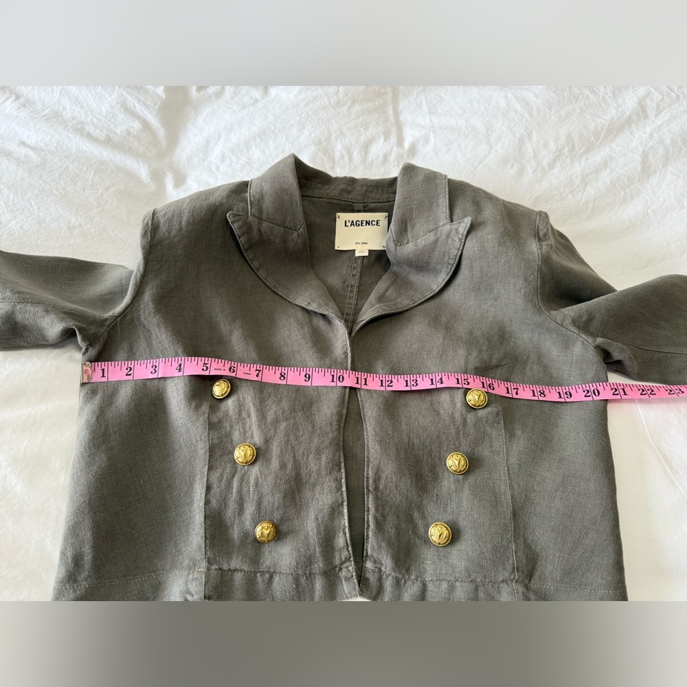 L’AGENCE | SZ Medium | Dolly Olive Green Cropped Military Style Blazer | Linen - Picture 6 of 11